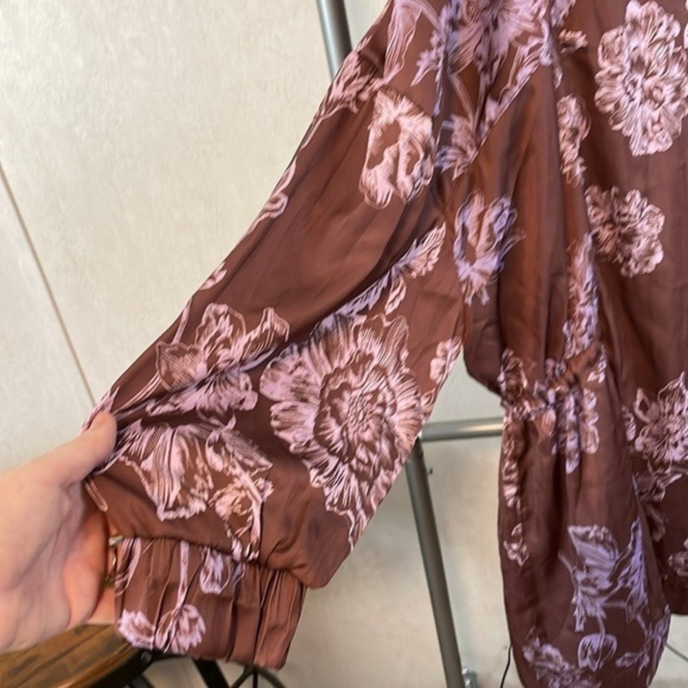 Floral Brown Cover Up Swim Beach Dress‎ Sheer Lightweight Tunic - Picture 4 of 7